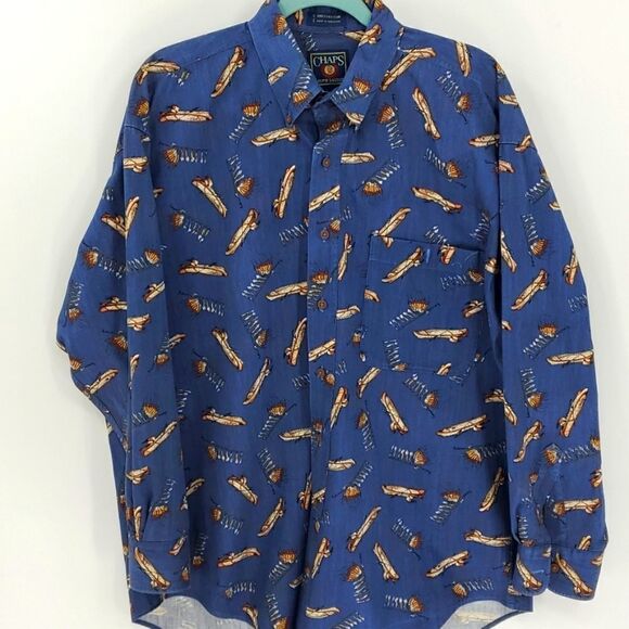 Chaps Ralph Lauren Y2K mens long sleeve shirt. Indian design print, blue. large - Picture 1 of 8